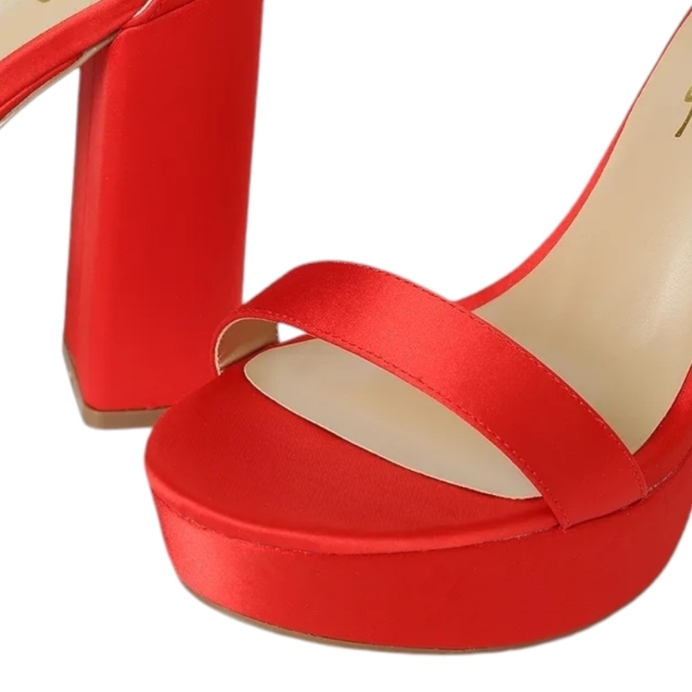 Lulus Arrabella Red Satin‎ Platform Ankle Strap Heels Size 10 - Picture 2 of 7